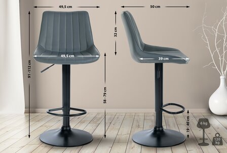 Set van 2 barkrukken Tino kunstleer zwart, Grijs
