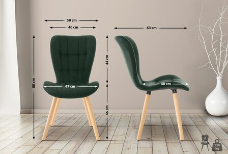 2-delige set stoel Alde fluweel, Groen