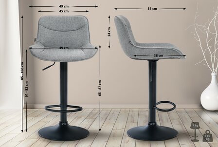 Barkruk Venoro Stof zwart, Grijs