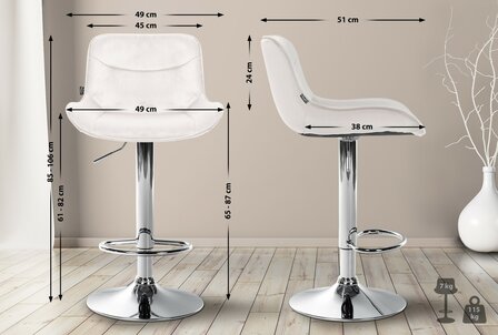 Barkruk Venoro Fluweel chroom, Creme
