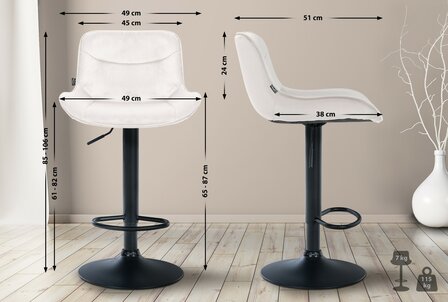 Barkruk Venoro Fluweel zwart, Creme