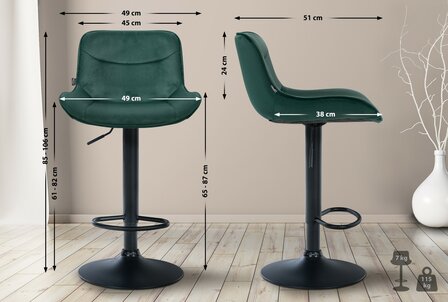 Barkruk Venoro Fluweel zwart, Groen