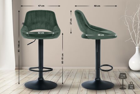 2-delige set barkrukken Melit fluweel B, Groen