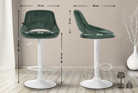 2-delige set barkrukken Melit fluweel W, Groen