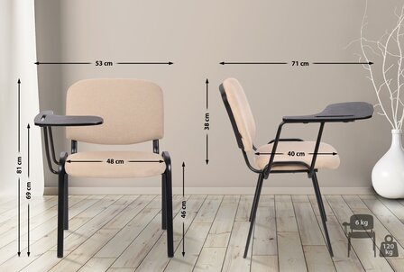 4-delige set stoelen Kin met inklapbare tafel stof, Creme