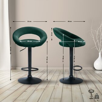 Barkruk Alindo Fluweel zwart, Groen