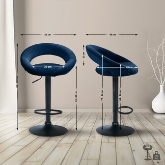 Barkruk Alindo Fluweel zwart, Blauw