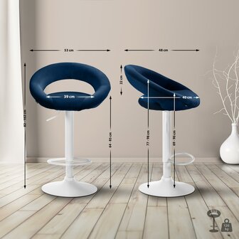 Barkruk Alindo fluweel wit, Blauw