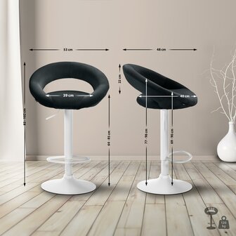 Barkruk Alindo fluweel wit, Zwart