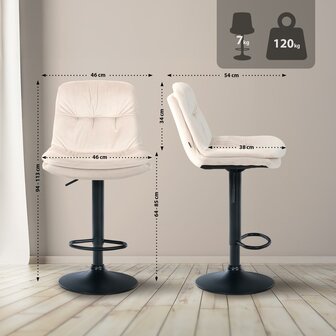 Barkruk Leural Fluweel zwart, Creme