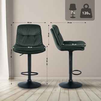 Barkruk Leural Fluweel zwart, Groen