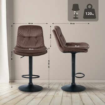 Barkruk Leural Fluweel zwart, Bruin