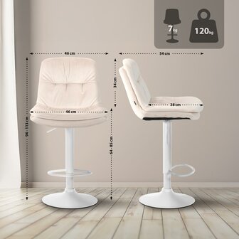 Barkruk Leural fluweel wit, Creme