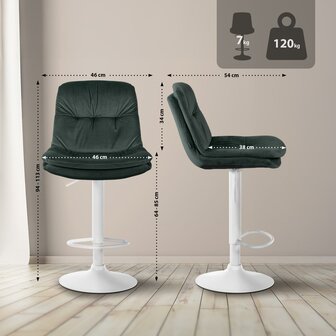 Barkruk Leural Fluweel wit, Groen