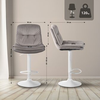 Barkruk Leural fluweel wit, Grijs