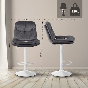 Barkruk Leural fluweel wit, Grijs