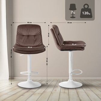Barkruk Leural Fluweel wit, Bruin