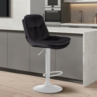 Barkruk Leural Fluweel wit, Zwart