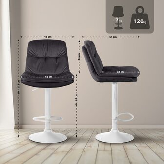 Barkruk Leural Fluweel wit, Zwart