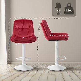 Barkruk Leural Fluweel wit, Rood