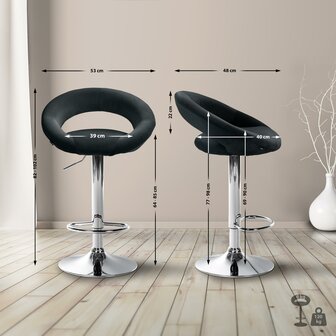 Barkruk Alindo Fluweel chroom, Zwart