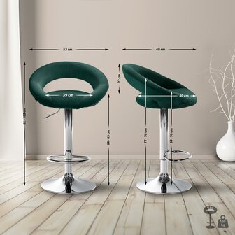 Barkruk Alindo Fluweel chroom, Groen