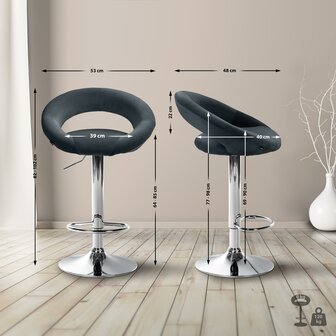 Barkruk Alindo Fluweel chroom, Grijs