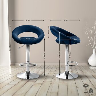Barkruk Alindo Fluweel chroom, Blauw