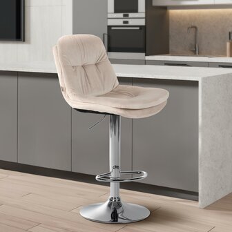 Barkruk Leural Fluweel chroom, Creme