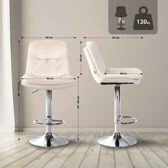 Barkruk Leural Fluweel chroom, Creme