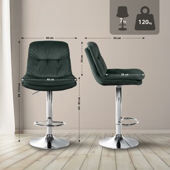 Barkruk Leural Fluweel chroom, Groen