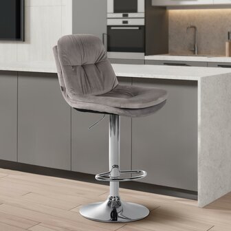 Barkruk Leural Fluweel chroom, Grijs