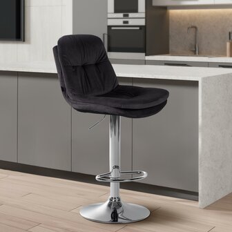 Barkruk Laurier Fluweel chroom, Zwart