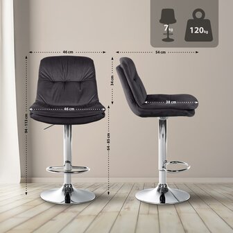 Barkruk Laurier Fluweel chroom, Zwart