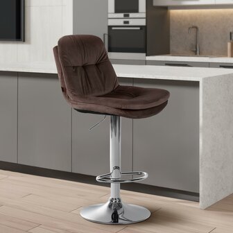 Barkruk Laurier Fluweel chroom, Bruin