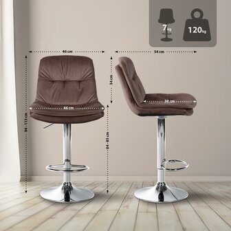 Barkruk Laurier Fluweel chroom, Bruin