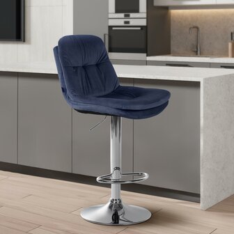 Barkruk Leural Fluweel chroom, Blauw