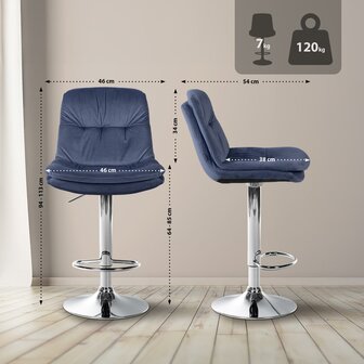 Barkruk Leural Fluweel chroom, Blauw