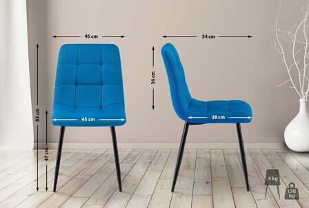2-delige set eetkamerstoel Teldi stof, Blauw