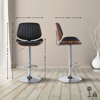Barstoel Clowsan Kunstleer chroom, Zwart