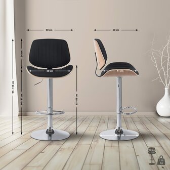 Barkruk Clowsan Stof chroom, Zwart
