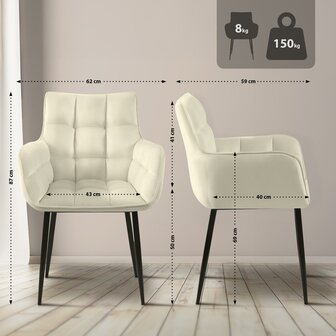 Stoel Tarani Fluweel, Creme