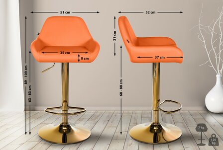 2-delige set barkrukken Braga Goud Kunstleer, Oranje