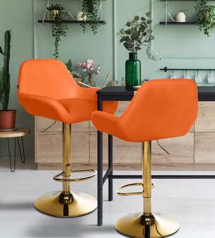 2-delige set barkrukken Braga Goud Kunstleer, Oranje
