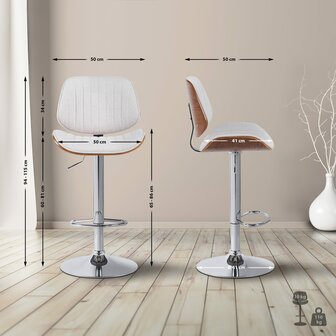 2-delige set barkrukken Clowsan stof chroom, Creme