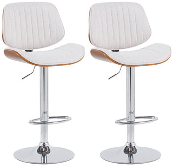 2-delige set barkrukken Clowsan stof chroom, Creme