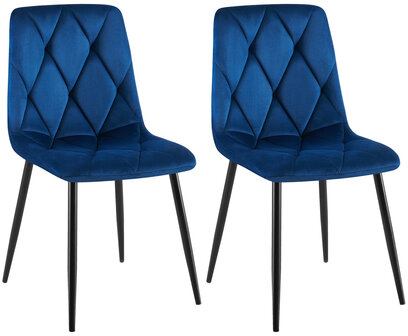 2-delige set eetkamerstoel Cloirtan fluweel, Blauw