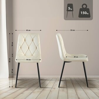 2-delige set eetkamerstoel Cloirtan fluweel, Creme