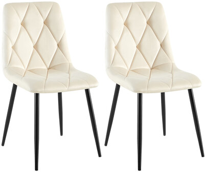 2-delige set eetkamerstoel Cloirtan fluweel, Creme