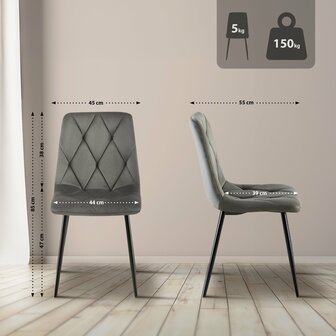 2-delige set eetkamerstoel Cloirtan fluweel, 
